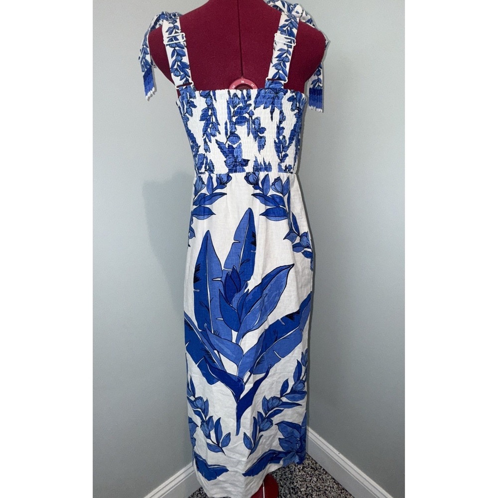 Calypso St Barth Blue White M Beaded Tie Straps Spring Wedding Guest Midi Dress - Picture 2 of 15